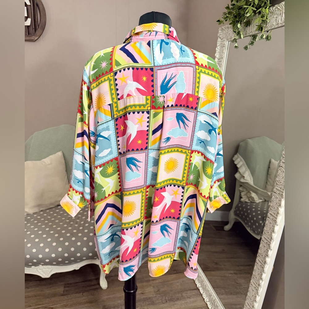 Rose + Olive Patchwork Style Button Down Shirt - image 4